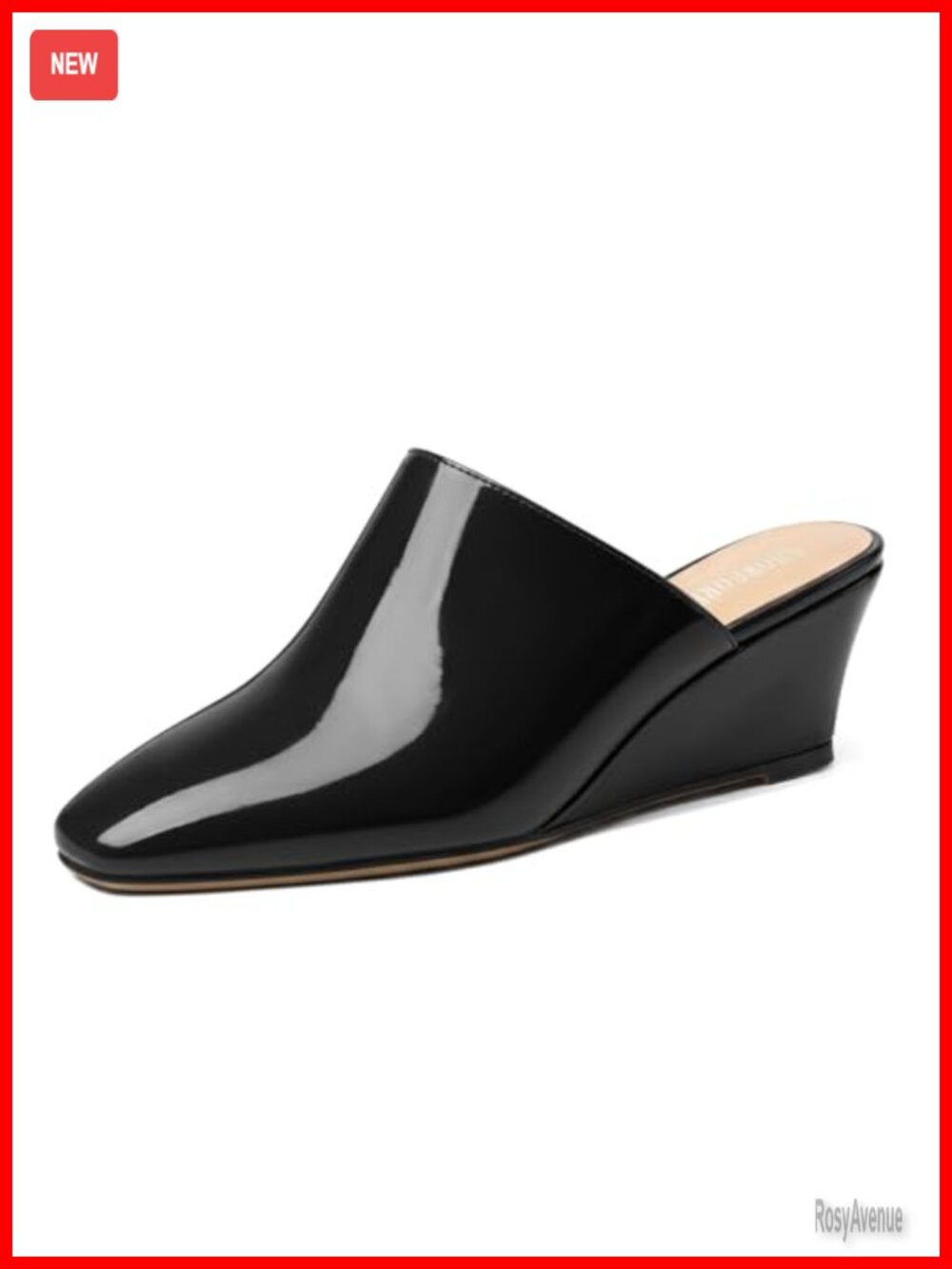 Women's Closed Toe Wedge Mules Slip On Square Toe 2 Inch Heel Work Shoes
